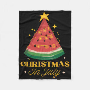 Funny Christmas In July Watermelon Summer Xmas Tre Fleece Blanket