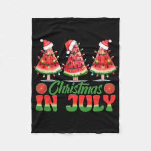 Funny Christmas In July Watermelon Tree Lights Xma Fleece Blanket