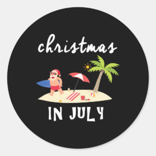 Funny Christmas In July With Surfing Santa Gift Me Classic Round Sticker