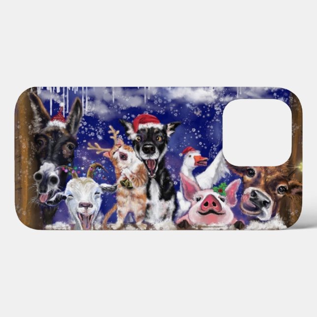 Funny Christmas iPhone Case Happy Animal Party (Back (Horizontal))
