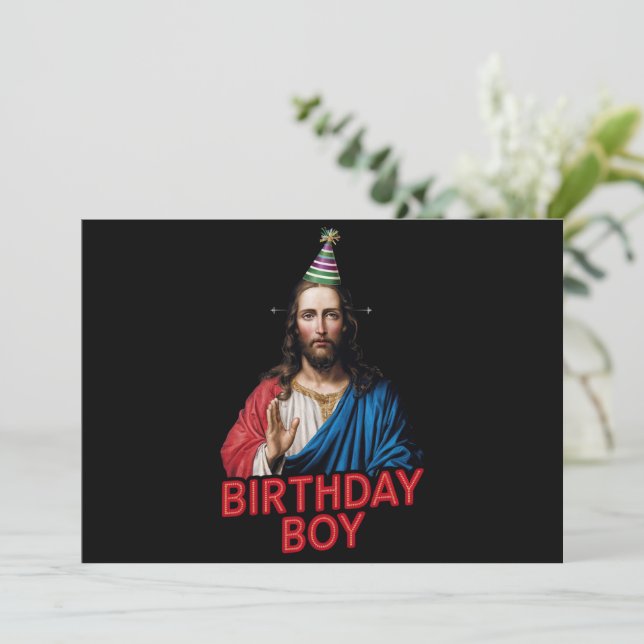 Funny Christmas Jesus Birthday Boy  Holiday Card (Standing Front)