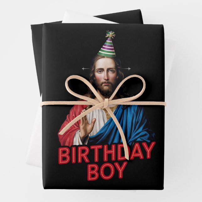 Funny Christmas Jesus Birthday Boy  Wrapping Paper Sheet (In situ)