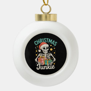 Funny Christmas Junkie Skeleton Holiday Xmas Santa Ceramic Ball Christmas Ornament