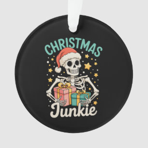 Funny Christmas Junkie Skeleton Holiday Xmas Santa Ornament