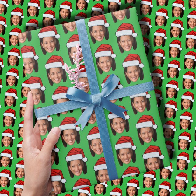 Funny Christmas | Kamala Harris Santa Hat Wrapping Paper (Creator Uploaded)