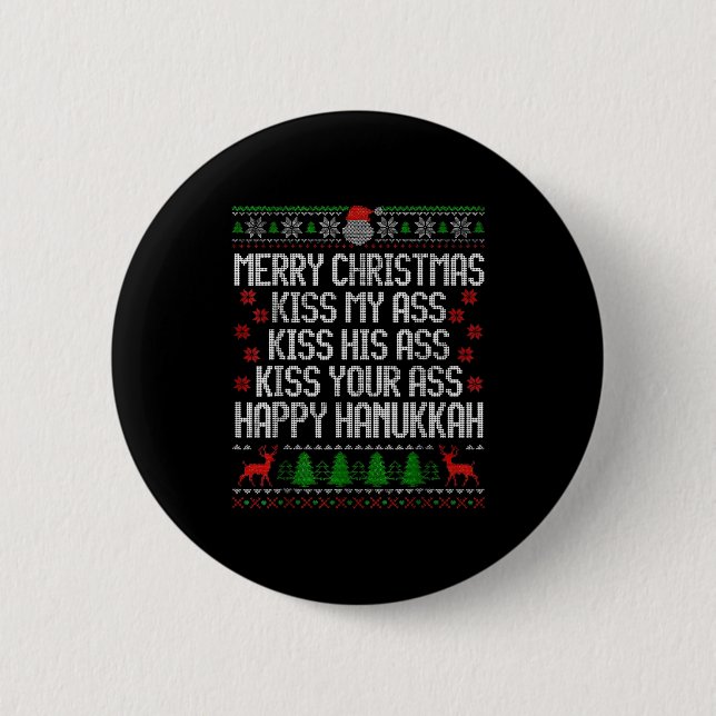 Funny Christmas Kiss My Happy Hanukkah Humor  6 Cm Round Badge (Front)