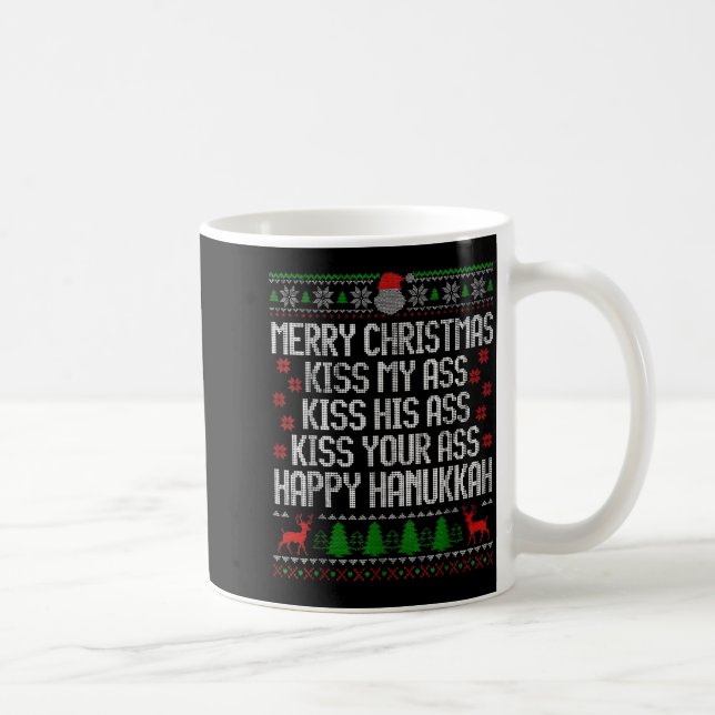 Funny Christmas Kiss My Happy Hanukkah Humor  Coffee Mug (Right)