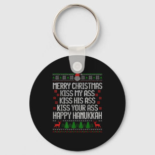 Funny Christmas Kiss My Happy Hanukkah Humor Key Ring