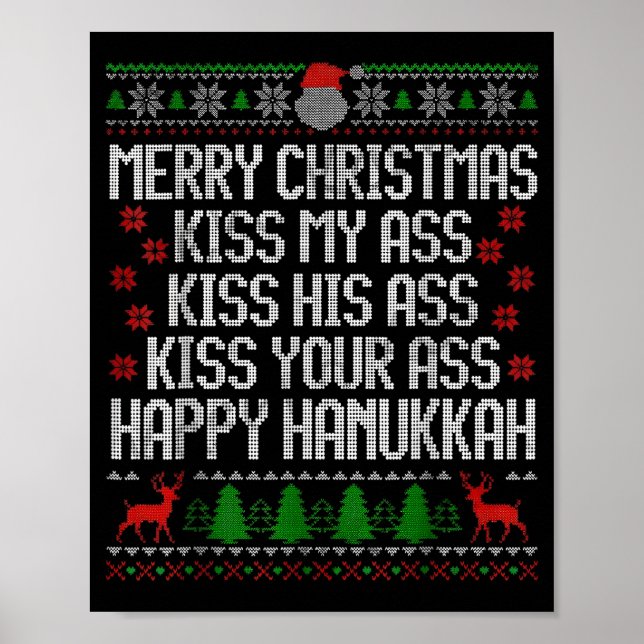 Funny Christmas Kiss My Happy Hanukkah Humor  Poster (Front)
