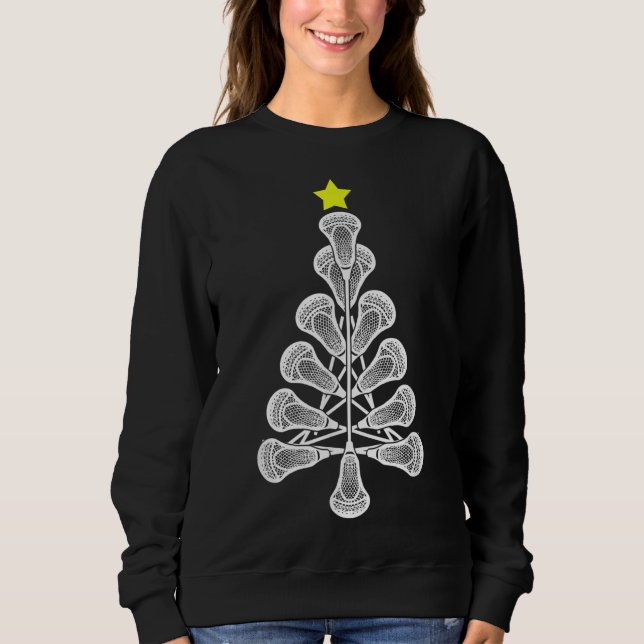 Funny Christmas Lacrosse Tree Lacrosse Player Gift Sweatshirt (Front)