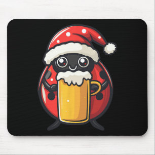 Funny Christmas Ladybug With Beer Comic Mouse Pad
