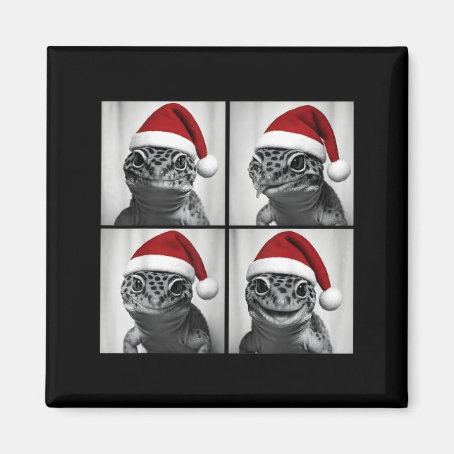 Funny Christmas Leopard Gecko Santa Photo Booth  Magnet (Front)