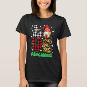 Funny Christmas Leopard Plaid LOVE Architect Gnome T-Shirt