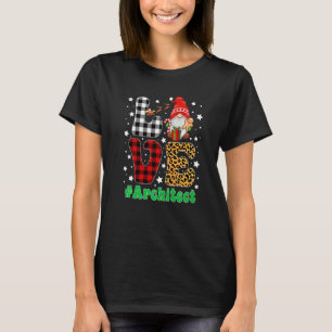 Funny Christmas Leopard Plaid LOVE Architect Gnome T-Shirt