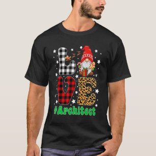 Funny Christmas Leopard Plaid LOVE Architect Gnome T-Shirt
