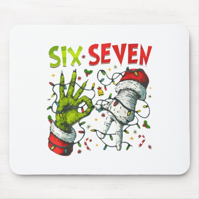 Funny Christmas Lights 6 7 Meme Six Seven Matching Mouse Pad (Front)