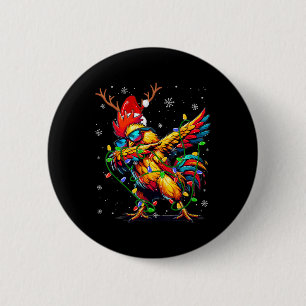 Funny Christmas Lights Chicken Santa Dabbing Xmas 6 Cm Round Badge