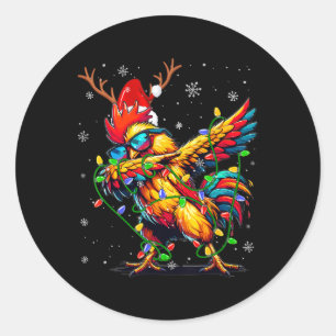 Funny Christmas Lights Chicken Santa Dabbing Xmas  Classic Round Sticker