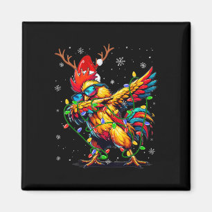 Funny Christmas Lights Chicken Santa Dabbing Xmas Magnet