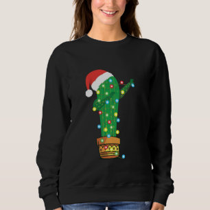 Funny Christmas Lights Dabbing Cactus Santa Hat Ca Sweatshirt