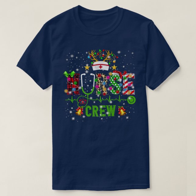 Funny Christmas Lights Nurse Crew Reindeer Santa N T-Shirt (Design Front)