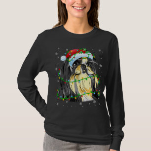 Funny Christmas Lights Shih Tzu Dog Santa Hat Scar T-Shirt