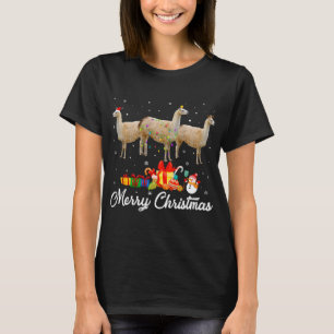Funny Christmas Lights Xmas Pajama Llama Animals L T-Shirt
