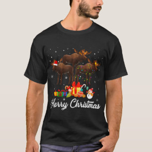 Funny Christmas Lights Xmas Pajama Moose Animals L T-Shirt