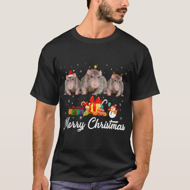 Funny Christmas Lights Xmas Pajama Rat Animals Lov T-Shirt (Front)