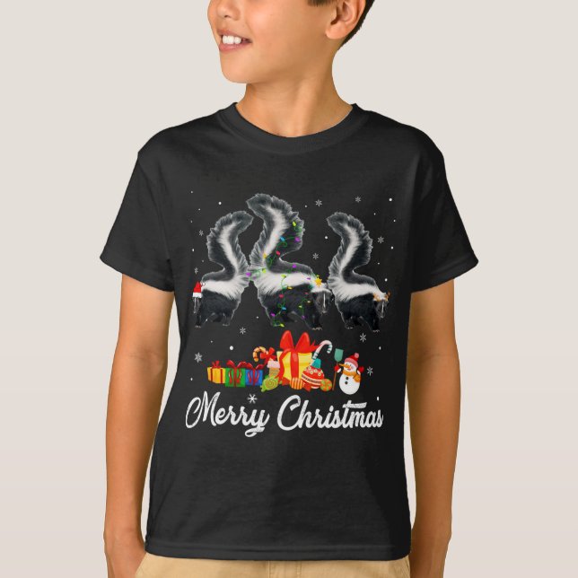 Funny Christmas Lights Xmas Pajama Skunk Animals L T-Shirt (Front)
