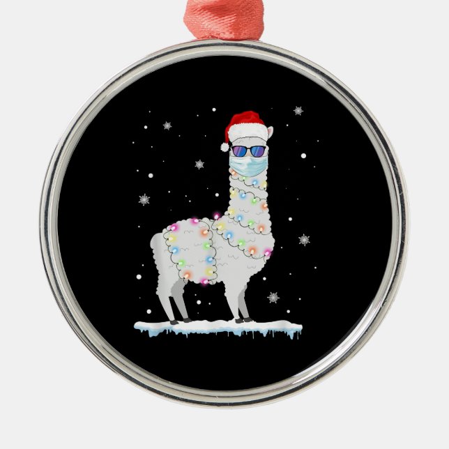 Funny Christmas Llama Mask 2020 Xmas Family Pajama Metal Ornament (Front)