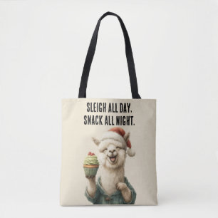 Funny Christmas Llama – Sleigh & Snack Tote Bag