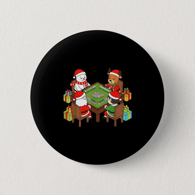 Funny Christmas Mahjong Santa Snowman Elf Reindeer 6 Cm Round Badge (Front)