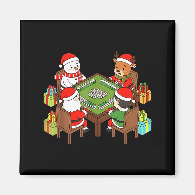 Funny Christmas Mahjong Santa Snowman Elf Reindeer Magnet (Front)
