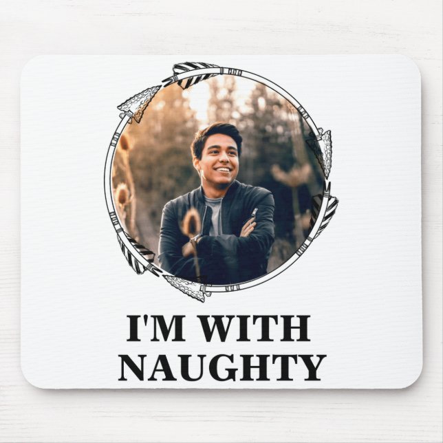 Funny Christmas Matching Couple Naughty Nice Photo Mouse Pad (Front)