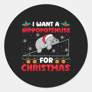 Funny Christmas Math Teacher Hippopotenuse Math Lo Classic Round Sticker