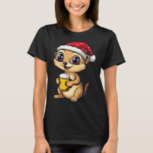 Funny Christmas Meerkat With Beer Comic T-Shirt