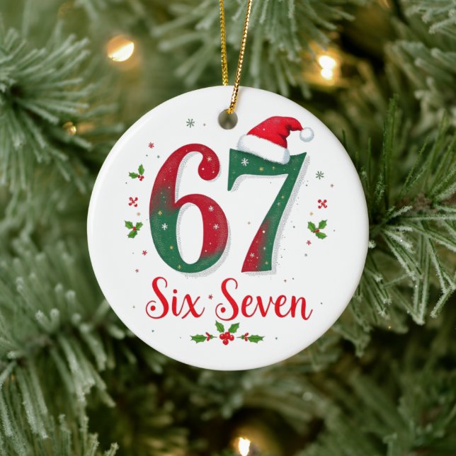Funny Christmas Meme Six Seven 67 6 7 Holiday Ceramic Ornament (Tree)