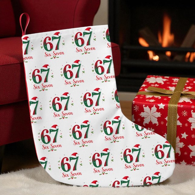 Funny Christmas Meme Six Seven 67 6 7 Holiday Small Christmas Stocking (Creator Uploaded)