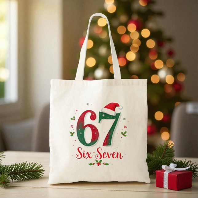Funny Christmas Meme Six Seven 67 6 7 Holiday Tote Bag (Creator Uploaded)