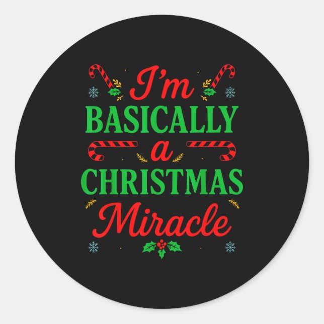 Funny Christmas Miracle Festive Xmas Pajama Humor  Classic Round Sticker (Front)