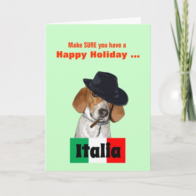Funny Christmas Mobster Charley Dog Greeting Card (Front)