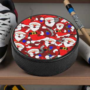 Funny Christmas Modern Whimsical Santa Collage Hockey Puck