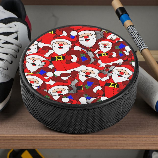 Funny Christmas Modern Whimsical Santa Collage Hockey Puck (Creator Uploaded)