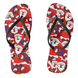 Funny Christmas Modern Whimsical Santa Collage Thongs