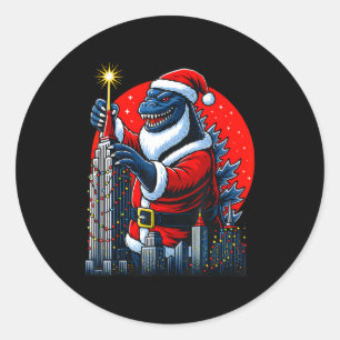 Funny Christmas Monster Santazilla Holiday Dinosau Classic Round Sticker