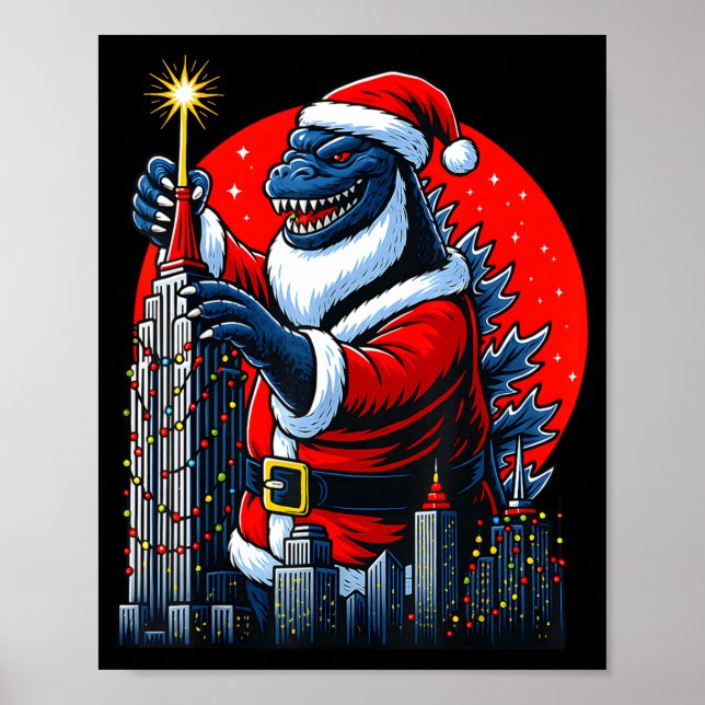 Funny Christmas Monster Santazilla Holiday Dinosau Poster (Front)