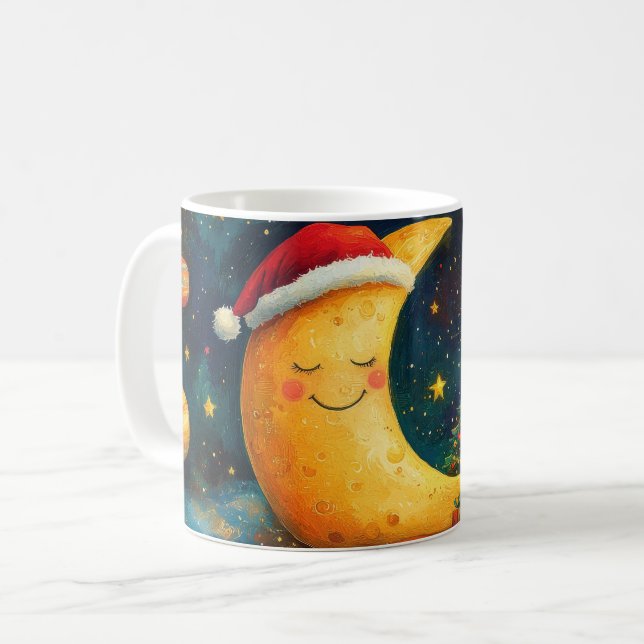 Funny Christmas Moon Galaxy Celebration Coffee Mug (Front Left)