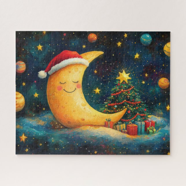Funny Christmas Moon Galaxy Celebration Jigsaw Puzzle (Horizontal)