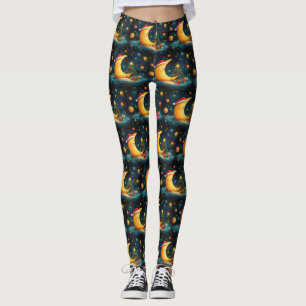 Funny Christmas Moon Galaxy Celebration Leggings